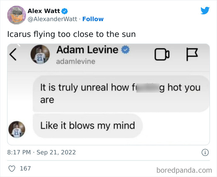 Adam Levine's alleged leaked DM with humorous tweet captioned "Icarus flying too close to the sun."