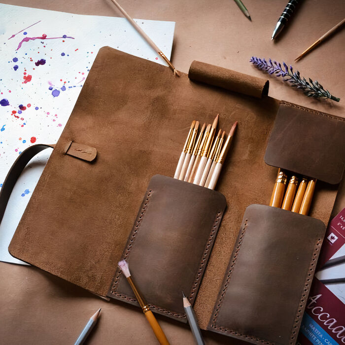 Leather Paint Brush Roll