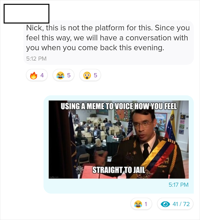 People Online Applaud This Employee Who Responded To His Supervisor's Message With A Meme And Got Suspended For It People Online Applaud This Employee Who Responded To His Supervisor's Message With A Meme And Got Suspended For It