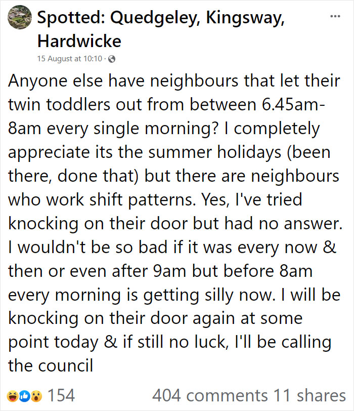 Neighbor Can't Stand Kids Playing Outside At 6:45 AM, Asks If They Should Contact The Council Neighbor Can't Stand Kids Playing Outside At 6:45 AM, Asks If They Should Contact The Council