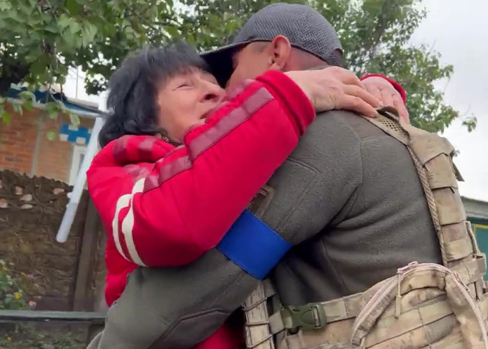 Ukrainian Soldier Embraces His Mother After Liberating Her Town From Russian Occupation