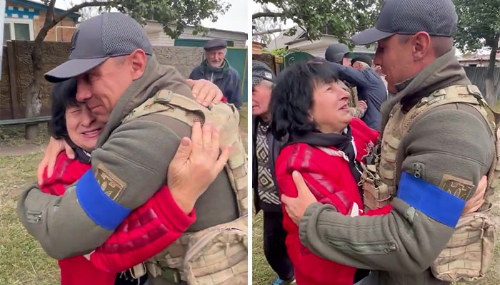 Ukrainian Soldier Embraces His Mother After Liberating Her Town From Russian Occupation