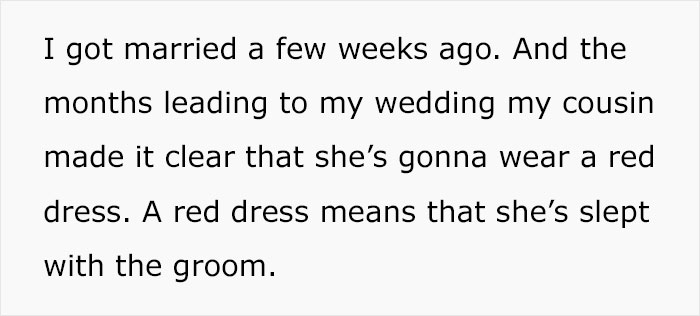Woman Wears Red Dress To Cousin's Wedding To Show That She Slept With The Groom First, But The Bride Outsmarts Her
