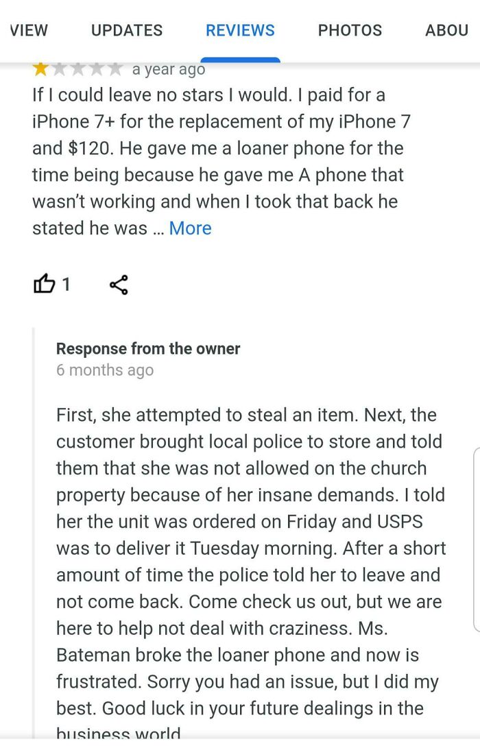 A Review Left At A Local Cell Phone Repair Shop. Despite This, The Owner Is An Incredibly Cool Guy Even Though He Has To Put Up With Idiots Like This