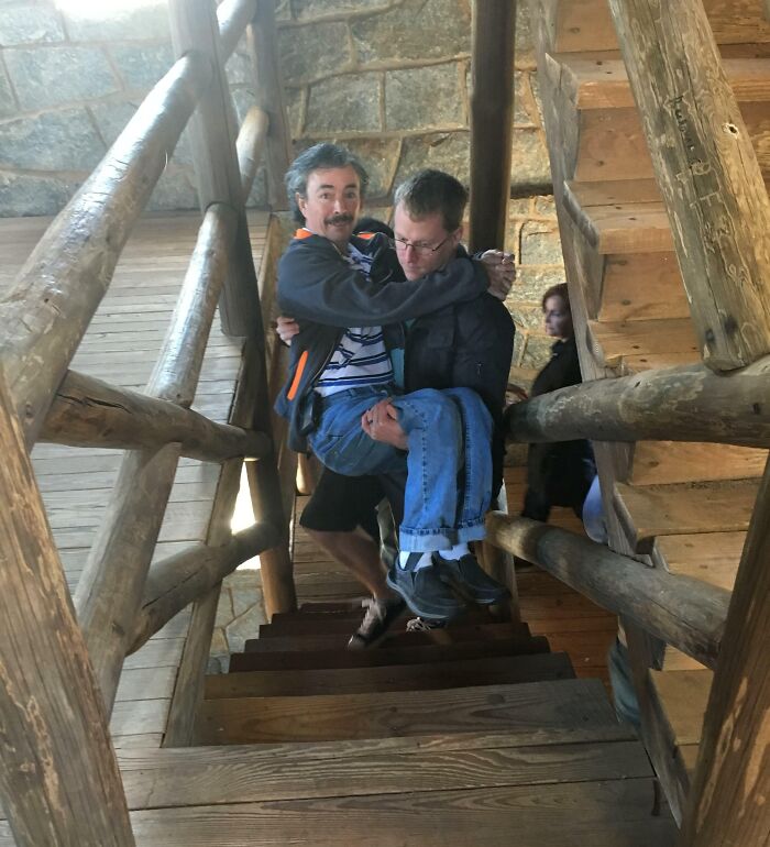 My Dad Has ALS And Was Unable To Climb The Steps At Rock Eagle. Thanks To My Husband, He Made It To The Top With Us