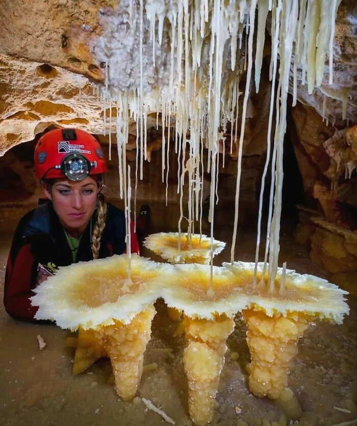 Hermosas "flores" de aragonita de una cueva en la isla de Mallorca, España