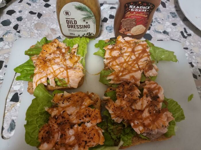 I Hastily Chose The Wrong Bottle Of The Fridge And Just Covered My Smoked Salmon With Caramel Instead Of Dill Dressing