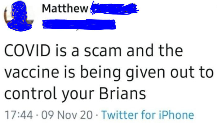 Screenshot of an online post denying COVID and vaccines, illustrating absurd claims challenged by science communities.