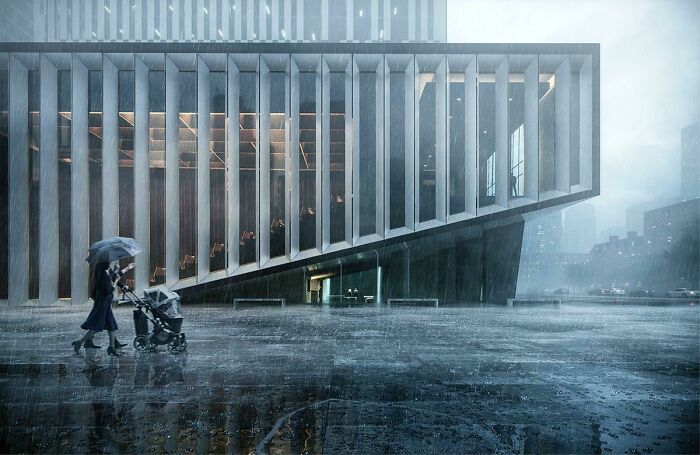 Shot Of A Very Rainy Day With Architectural Drama