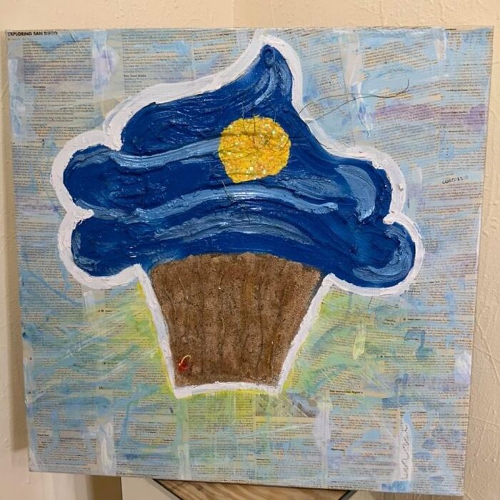 $200 From A Local "Artist" Who Makes Cupcake Paintings With Decoupaged Scraps Of Whatever On Them. This Is One Of Her Better Looking Pieces