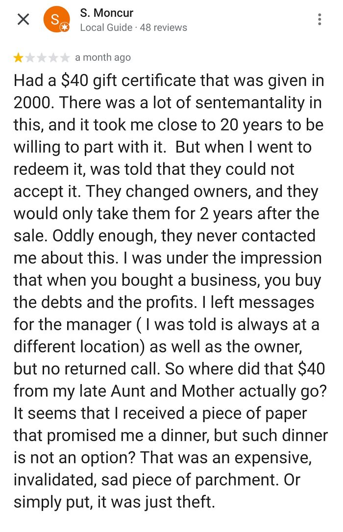 Review At A Restaurant I Just Went To. Theft