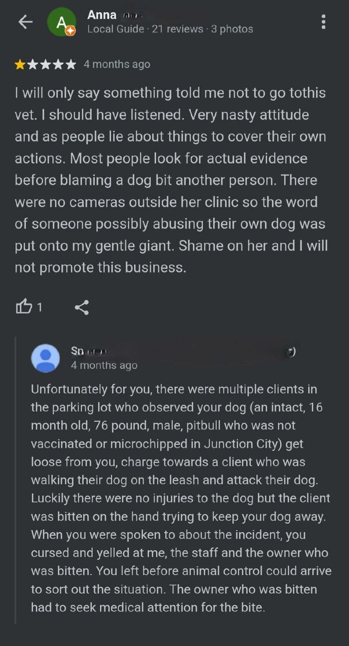 Screenshot of a bad customer review sparking a dispute, illustrating customers trying to sabotage businesses with bad reviews.