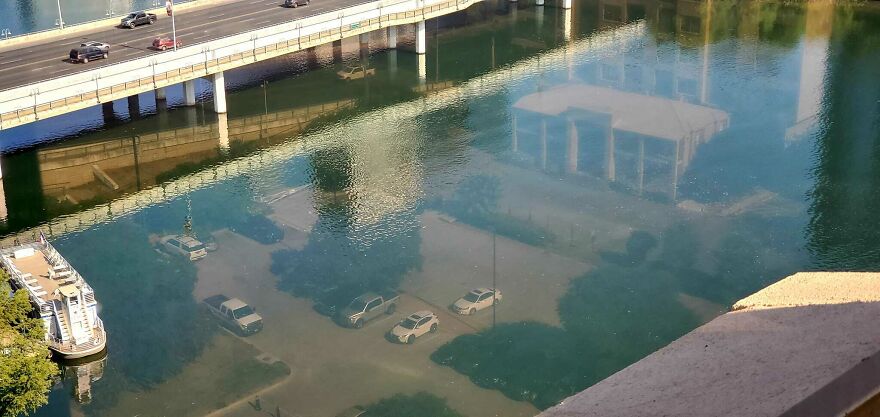 Interesting Reflection Caught On The Colorado River In Austin, Texas. Almost Looks Like An Underwater City. Interesting Reflection Caught On The Colorado River In Austin, Texas. Almost Looks Like An Underwater City.