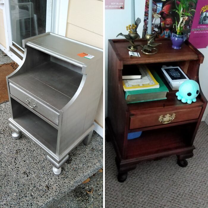 Forgot To Take A Pic Of The Finished Product Without Stuff On It But! My First Reverse Pintrest On This $10 Genuine Mahogany Dresser That Had Been Spray Painted