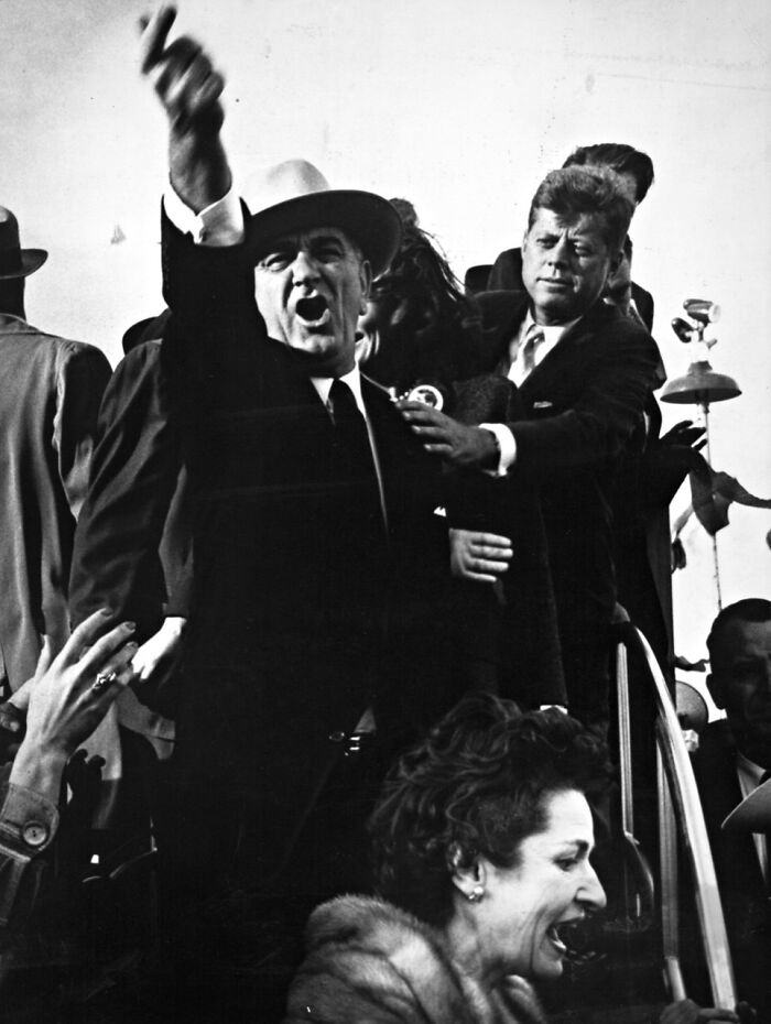 Lyndon B. Johnson Yelling At The Pilots Of A Nearby Plane To Cut Their Engines So That John F. Kennedy Could Speak As Kennedy Is Seen Trying To Calm Him Down. Taken During The 1960 Presidential Campaign In Amarillo, Texas