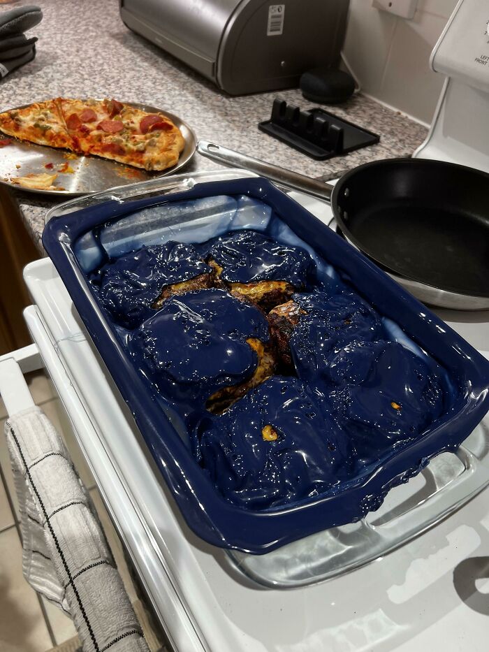 Asked My Wife To Keep The Oven On Low For The Burgers. Puts It On Low, Broil, And Forget To Take The Plastic Cover Off