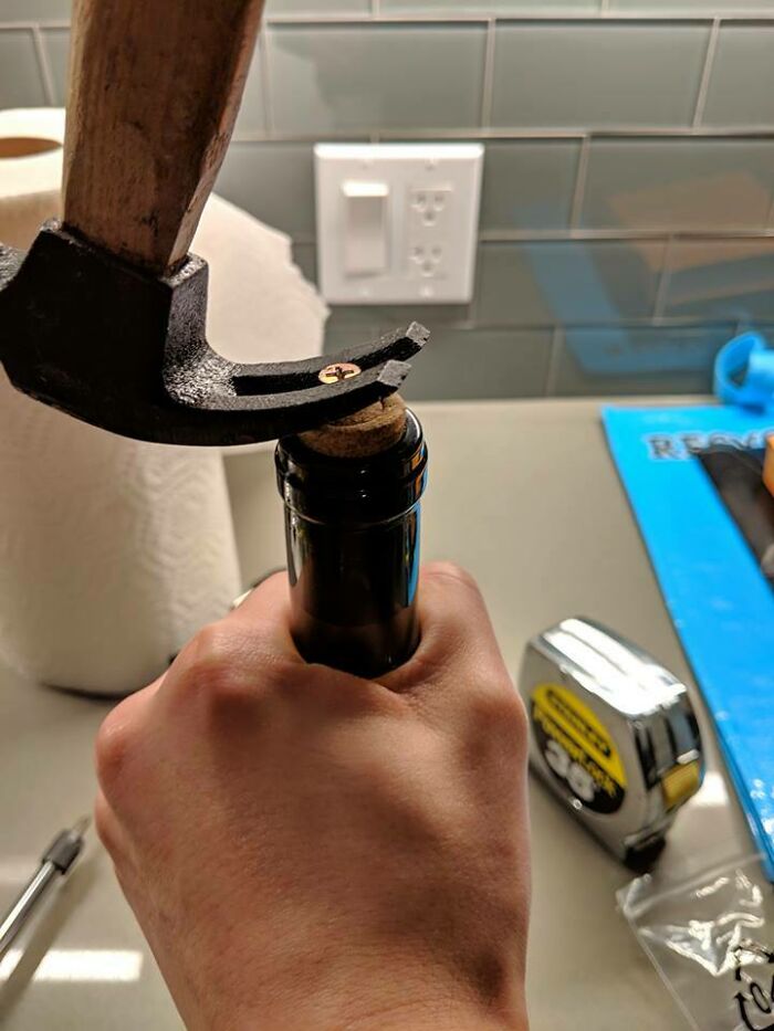 Moved Into A New Apartment And Forgot To Bring A Wine Bottle Opener. So I Thought "Screw It"