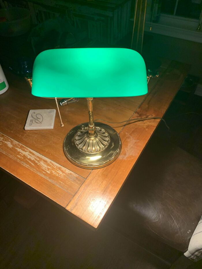 This Desk Lamp (Emeralite Banker’s Lamp) Is 100+ Years Old, And Is Solid As A Rock. So Cool Looking