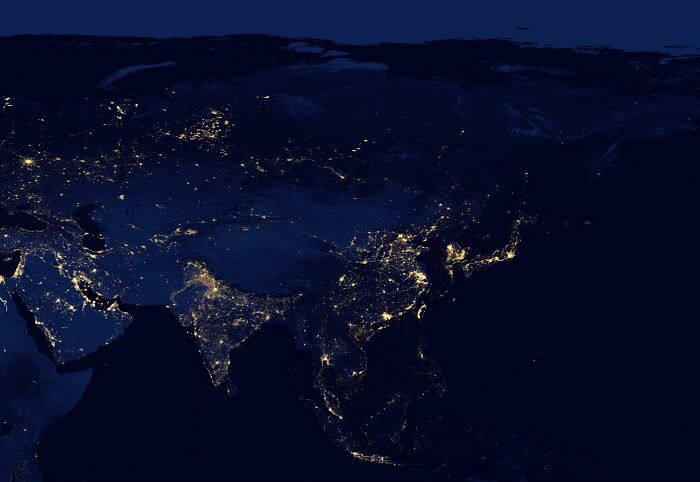 The Continent Of Asia At Night