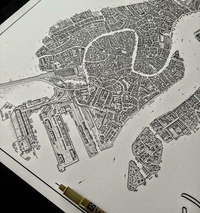 Hand Drawn Map Of Venice Italy Nearly Completed