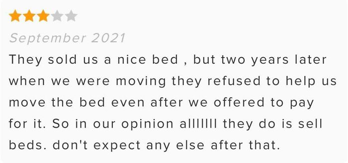 Three-star customer review complaining about poor after-sale service, illustrating bad reviews backfiring on businesses.