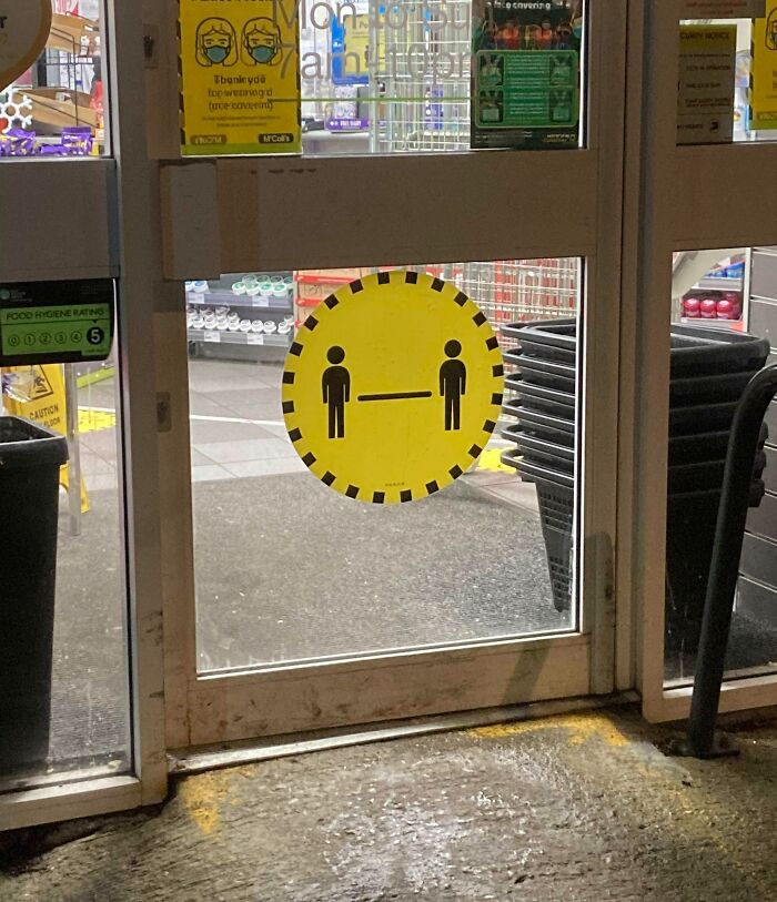 Social Distancing Warning Sign Is A Meh Face Crying Tears In The Shape Of Human Bodies