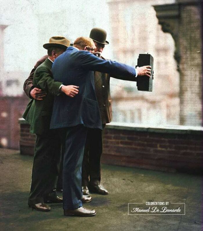 [december 1, 1920] Five Men Pose Together For A Photograph On The Roof Of Marceau's Studio
