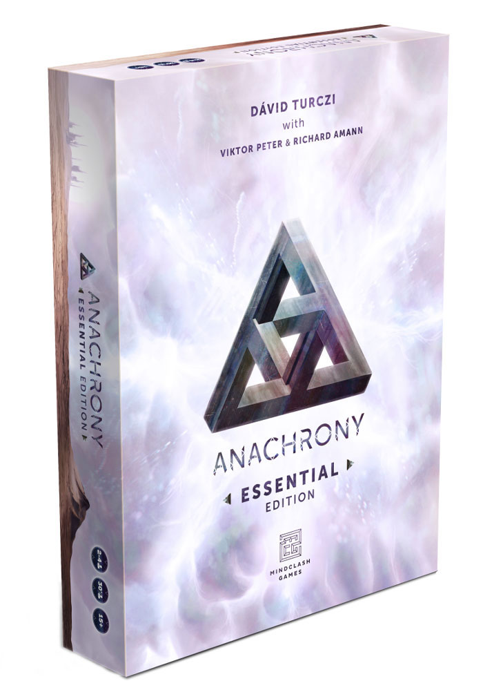 Anachrony Essential Edition board game box featuring strategy board games for long cozy evenings with a geometric logo design.