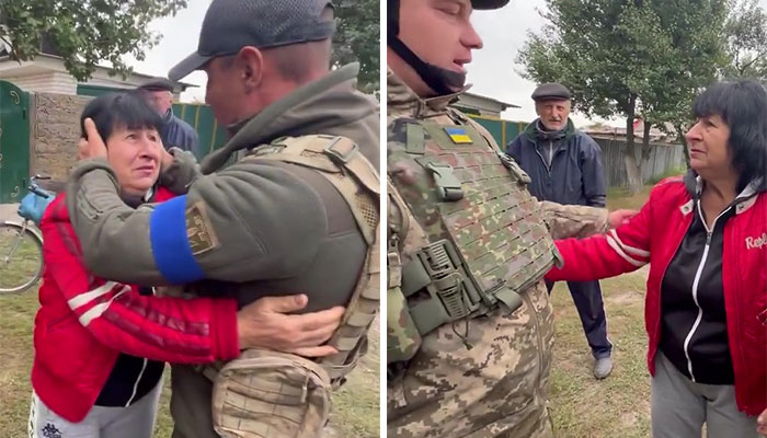 Ukrainian Soldier Embraces His Mother After Liberating Her Town From Russian Occupation