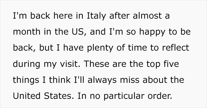 American Woman Reveals What 5 Things She Misses The Most About The US After Moving To Italy And What Things She'll Never Do Again American Woman Reveals What 5 Things She Misses The Most About The US After Moving To Italy And What Things She'll Never Do Again