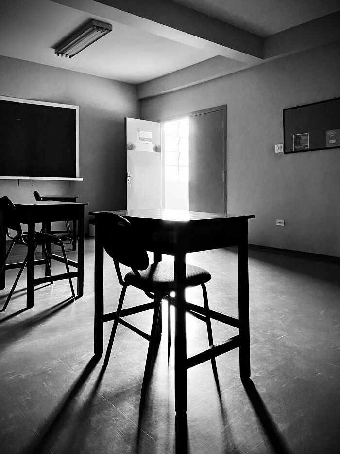 Empty Chairs And Empty Desks Where The Classes Will Be No More