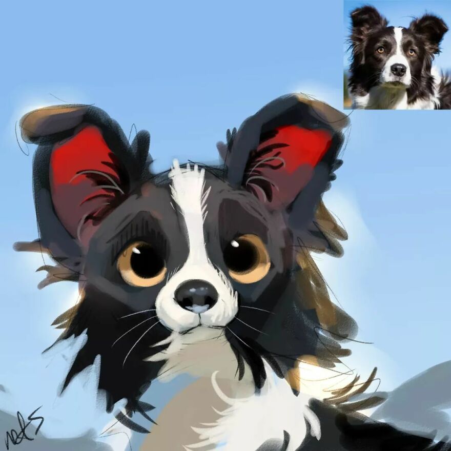 Adorable drawing of a dog inspired by a funny animal photo, created by artist Mr. Lucifer.