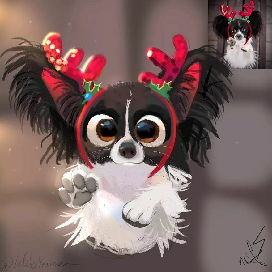 Cute dog illustration with antlers.