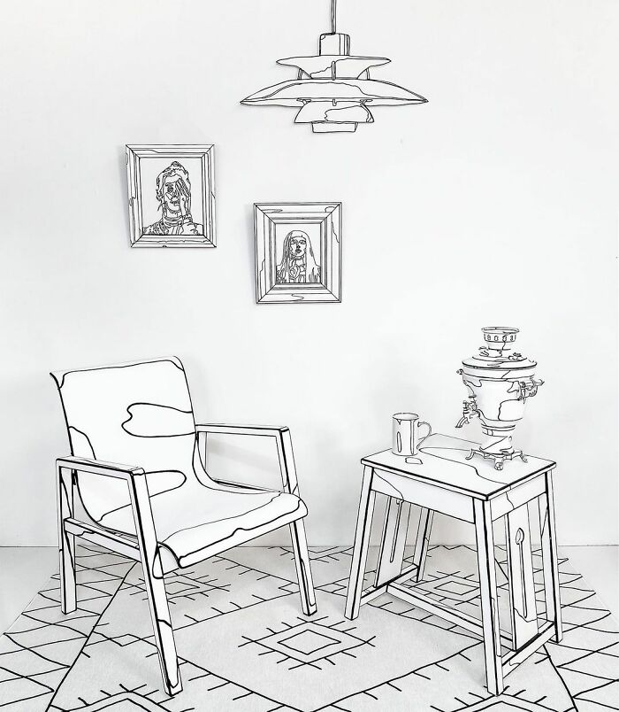 Artist Paints Home Interior In An Unusual Way To Create A 2D Illusion, And Here Are 33 Pictures Of Her Work