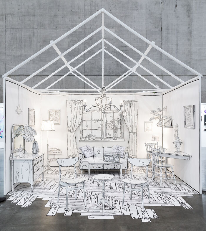 Artist Paints Home Interior In An Unusual Way To Create A 2D Illusion, And Here Are 33 Pictures Of Her Work