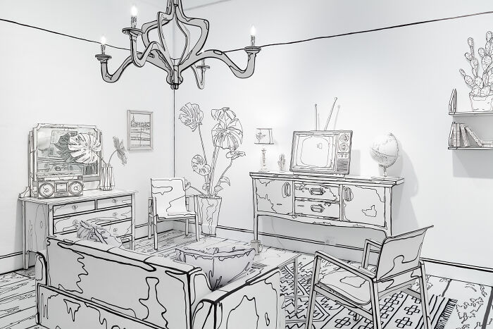 Artist Paints Home Interior In An Unusual Way To Create A 2D Illusion, And Here Are 33 Pictures Of Her Work