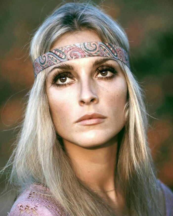 Sharon Tate Wearing A Pink Top And Headband, 1968