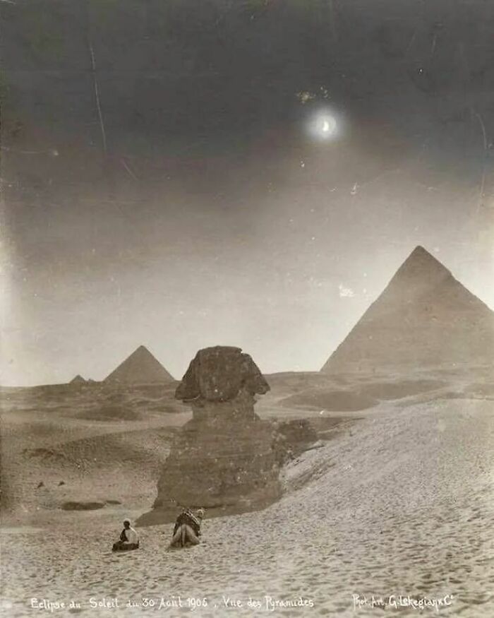 View Of The Pyramids During A Solar Eclipse, August 30, 1905. Photo: Gabriel Lekegian