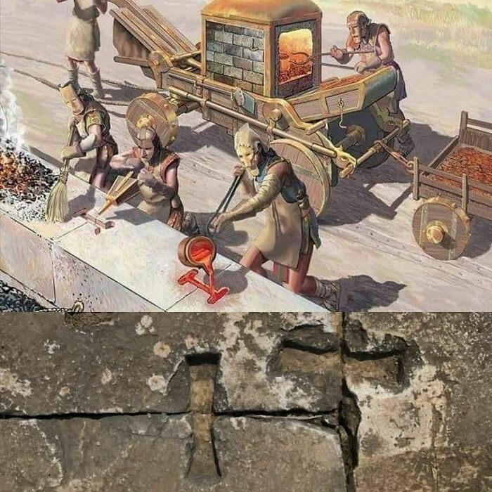 The Construction Of Metal Clamps That Hold Giant Stone Blocks Together. There Are Structures That Have Stood For Thousands Of Years Are Still Standing