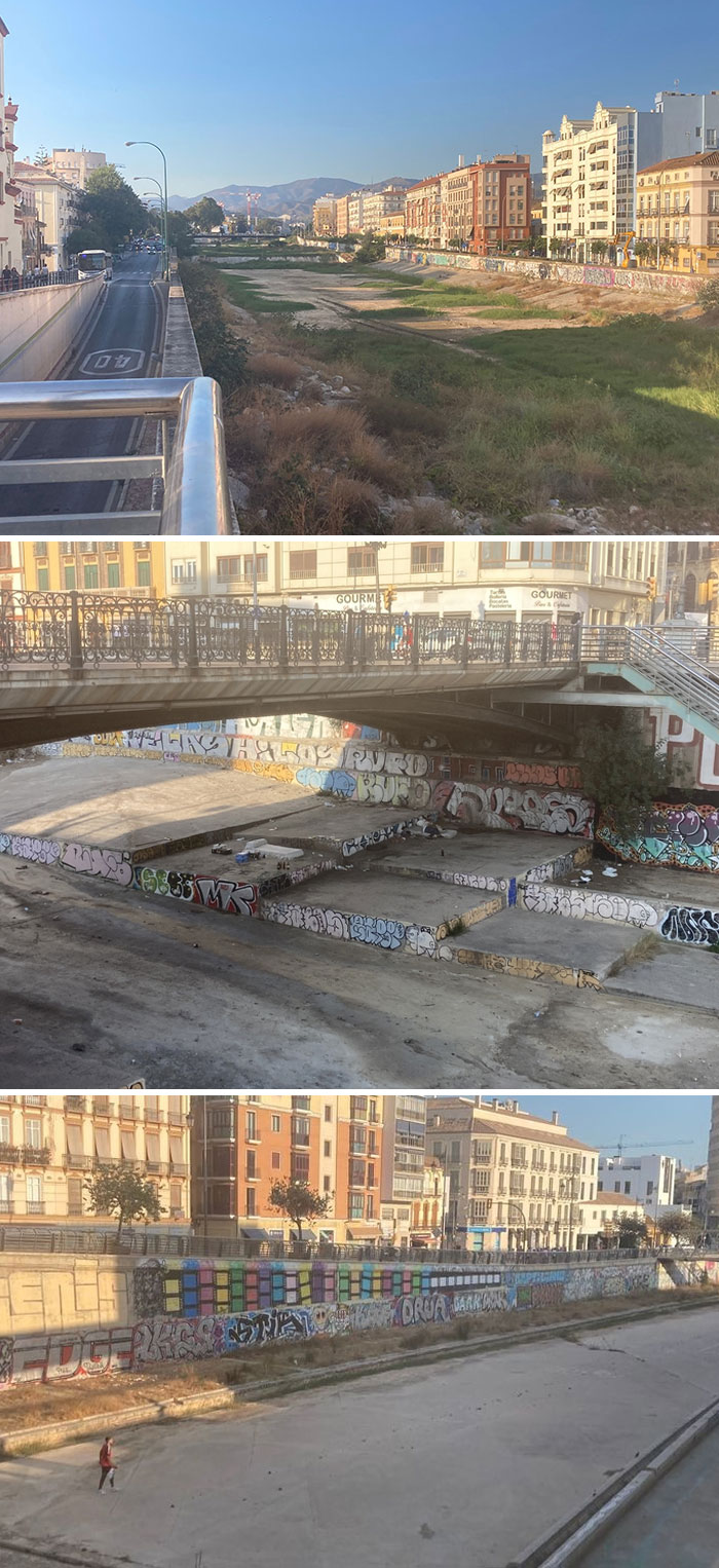 Guadalmedina Is A Dried-Out River That Runs Through The City Of Málaga, Spain. Only If It Rains A Lot In The Mountains There Is Water In The River For A While