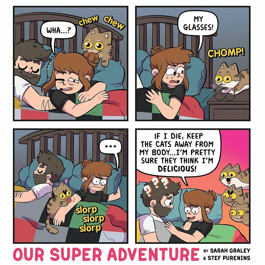 This Artist Illustrates His Crazy Life With His Fiancé And 4 Cats (New Photos)