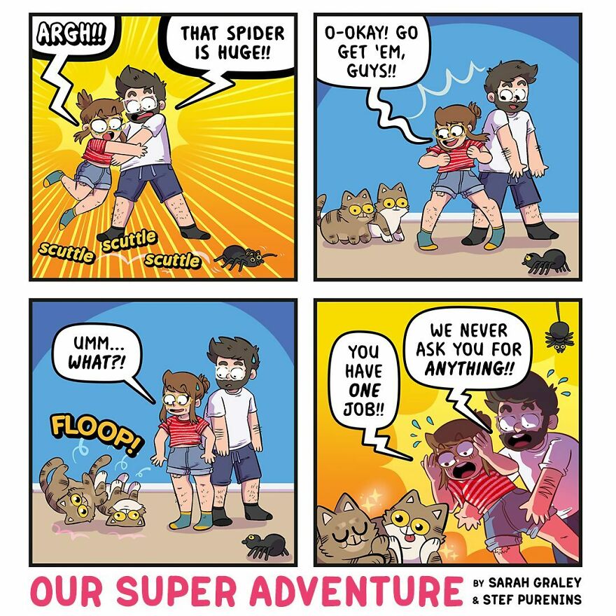 This Artist Illustrates His Crazy Life With His Fiancé And 4 Cats (New Photos)