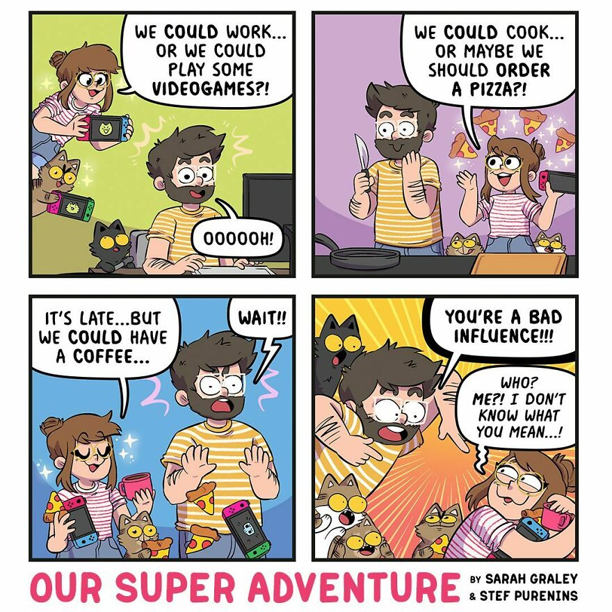 This Artist Illustrates His Crazy Life With His Fiancé And 4 Cats (New Photos)