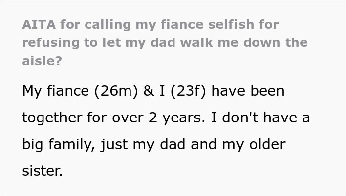 Man Is Offended His Fianc&eacute;e Doesn&rsquo;t Care He Is Uncomfortable With Her Dad Walking Her Down The Aisle