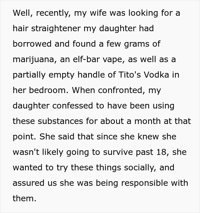 Mom Doesn&rsquo;t Want Her 16 Y.O. Daughter To Drink And Smoke, But Dad Allows Her Because She's Terminally Ill