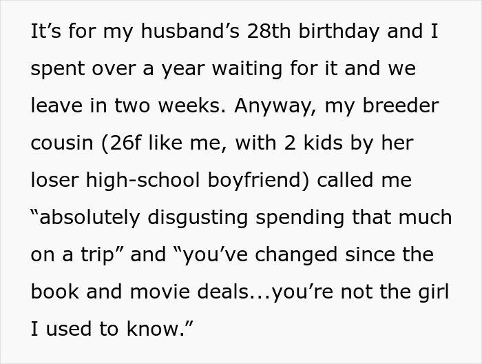 Mother Freaks Out After Finding Out How Much Her Childfree Cousin Spent On A Vacation, Calls Her 'Disgusting'