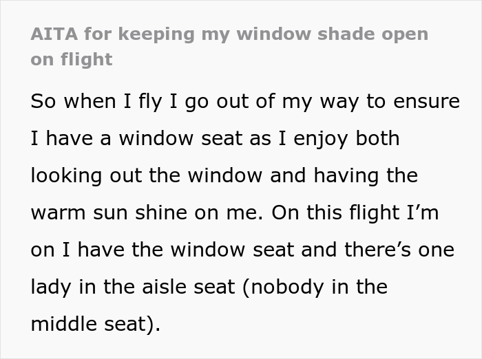 Woman Upset Her Seatmate Refused To Shut The Window Shade As They Paid Extra $30 For The Window Seat