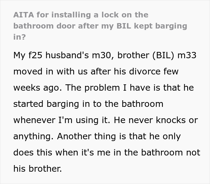 Creepy Man Keeps Walking In On His Sister-In-Law In The Bathroom, Family Drama Ensues