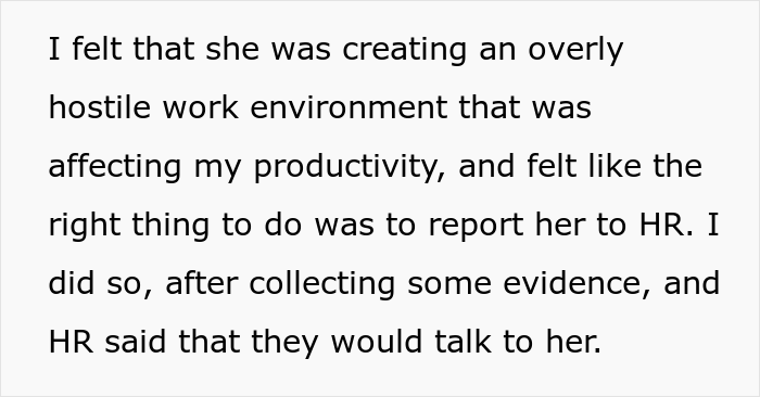 26 Y.O. Woman Reports Her Coworker To HR For Creating "An Overly Hostile Work Environment," Folks Online Call Her The Jerk