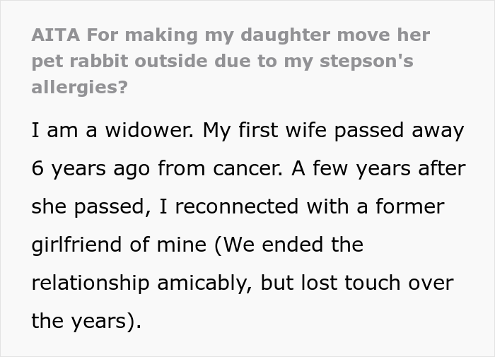 “Am I The Jerk For Making My Daughter Move Her Pet Rabbit Outside Due To My Stepson’s Allergies?” “Am I The Jerk For Making My Daughter Move Her Pet Rabbit Outside Due To My Stepson’s Allergies?”